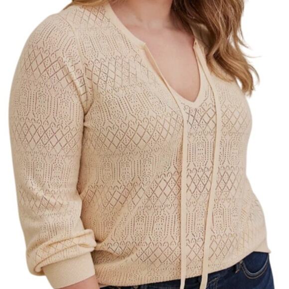 TORRID POINTELLE PULLOVER DRAWSTRING TIE NECK SWEATER SIZE 2 (18/20) - Picture 2 of 8